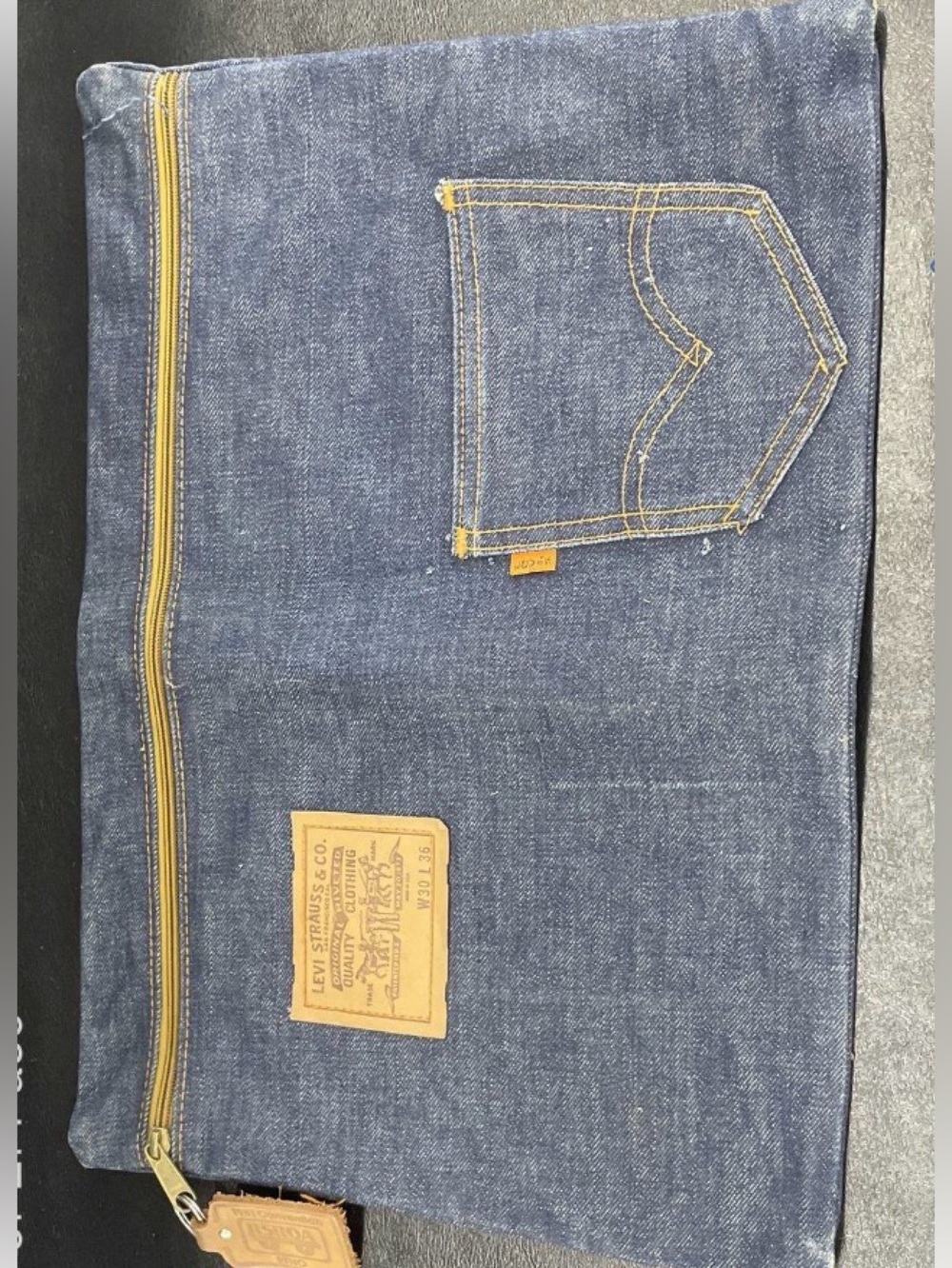 Vintage Levis Denim Bag Zip Pouch With Orange Label Tag